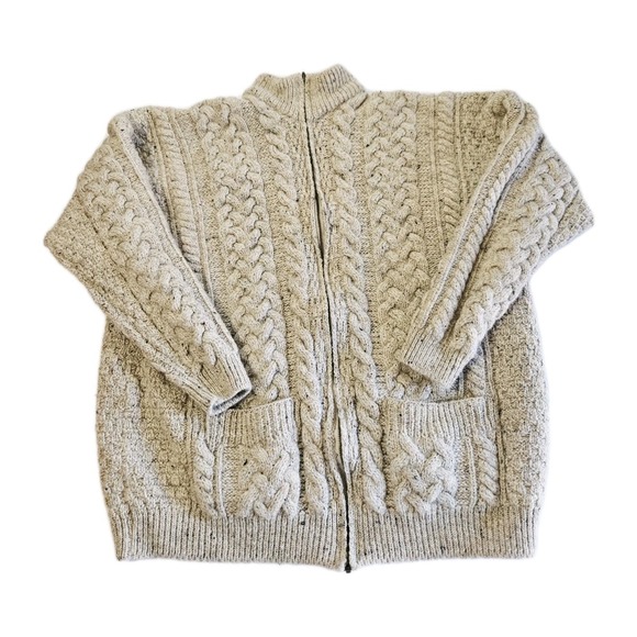 Carraig Donn Sweaters - Carraig Donn Sweater Womens XL Beige Cable Knit 100% Wool Sweater Ireland Zip